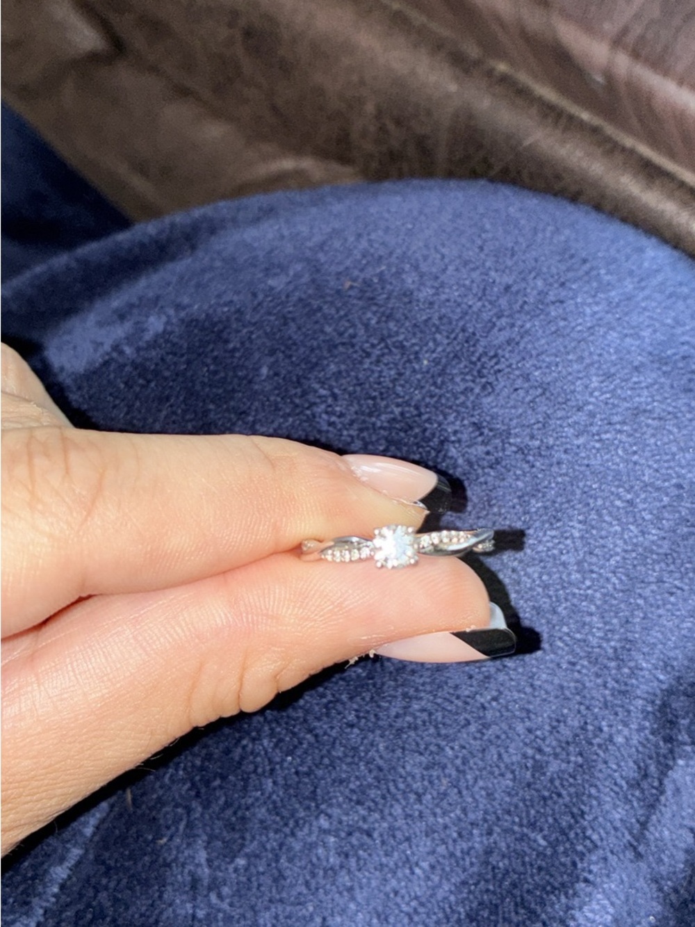Agave Silver Solitaire Ring with Pavé Accents - White